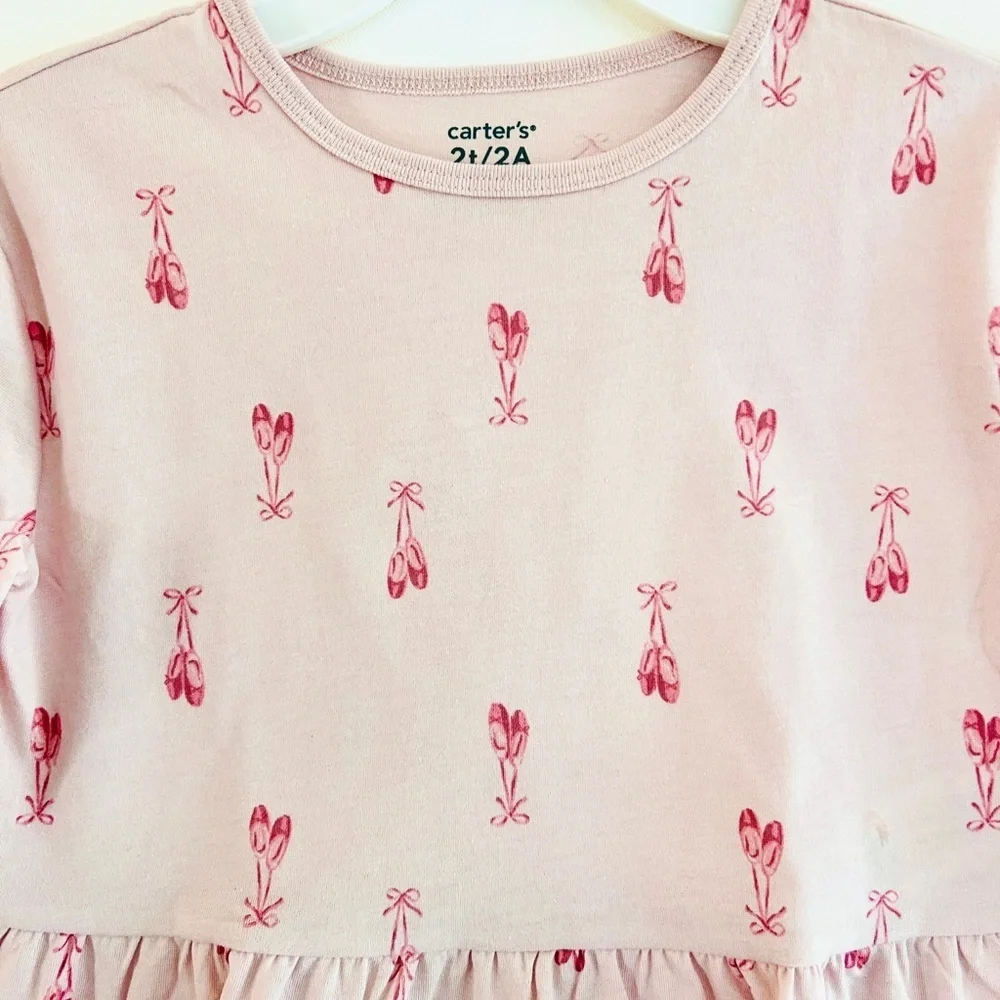 NWT Carter’s 2T Pink Ballet Print Peplum Top | Toddler Girl